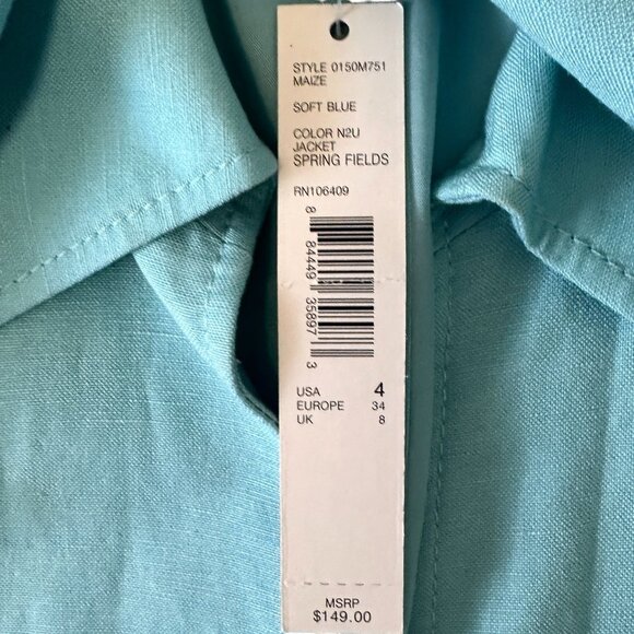 Isabella DeMarco Lt. Blue Open Front Linen Blazer Jacket Sz 4 NWT Office Siren - Picture 6 of 9